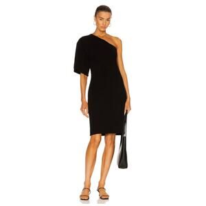 NWT Bassike Batwing One Shoulder Short Sleeve Dress Women's Medium Black Organic